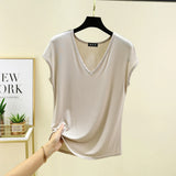 Modal V-Neck Tank Tops summer women's T-shirts sleeveless Plus size Thin Casual Loose Tee tops All match