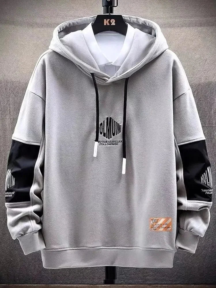 Men's Clothing Spliced Sweatshirts for Man Hoodies Black Hooded Graphic Aesthetic Cotton Harajuku Fashion No Brand Sweat Shirt