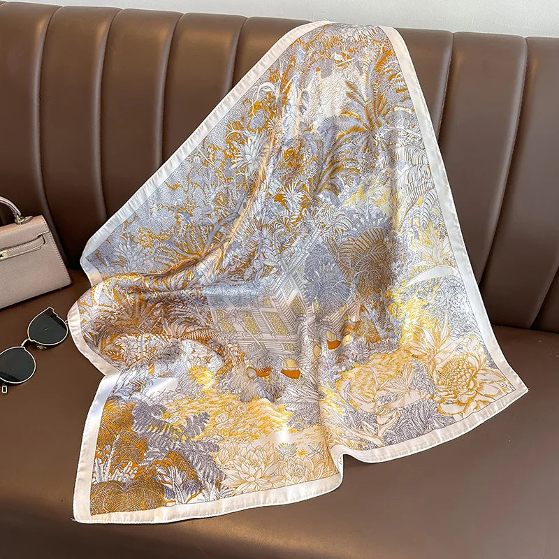 Luxury Floral Print Silk Square Scarf Women Soft Satin Kerchief Hairband Neckerchief Head Hijab Lady Headband Foulard Bag Ribbon