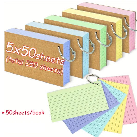 250/50 Sheets Thick Colorful Index Card with Loop Double-Sided To Do List Lined Memo Pad Eye-Friendly Notes for School Office