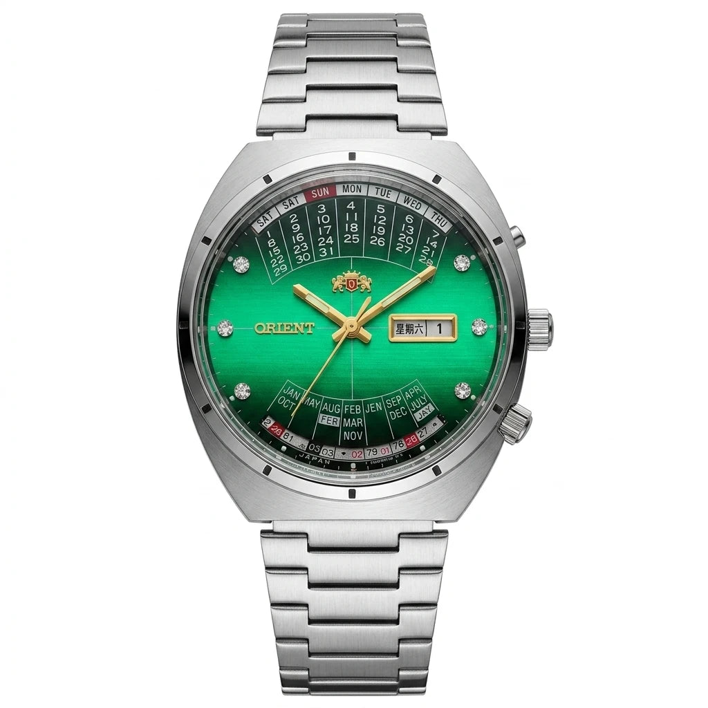 Relógio masculino automático vintage com calendário perpetuo em aço inoxidável