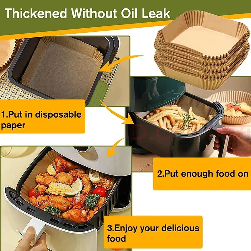 Cooking Paper Square Disposable Air Fryer Paper Air Fryer Paper Liner Oil-proof Water-proof Air Fryer Cooking Trays BakingPapers