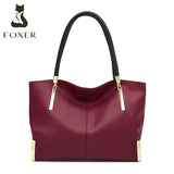 FOXER Genuine Leather Lady's Handbag Elegant Luxury Design Women Shoulder Bag Large Capacity Tote Bag Best Gift for Mom, Wife