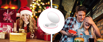 1X/10X Magnification LED Pocket Mirror Portable Handheld Rechargeable Compact Cosmetic Mirror with Light Travel Round Folding