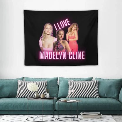 I Love Madelyn Cline Cursed Fan Collage Neon Pink Effect Tapestry House Decor Wall Decoration Wall Hanging Wall Tapestry