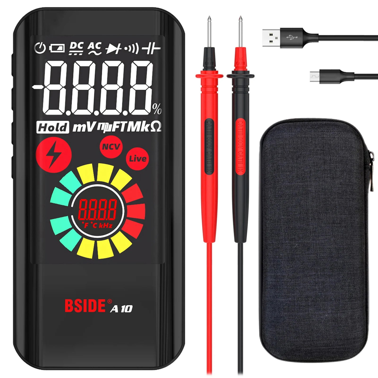 Multímetro EMF inteligente BSIDE S20/A10/A1, 9999 cuentas, recargable, monitor de radiación, voltímetro CA/CC, ohmímetro, prueba
