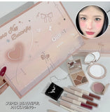 QIBEST Multipurpose Makeup Set 4pc Double Head Lip Glaze, Face Pressed Powder,Blusher,Eyeshadow, Eyebrow Pencil,Eyeliner,Lip Oil
