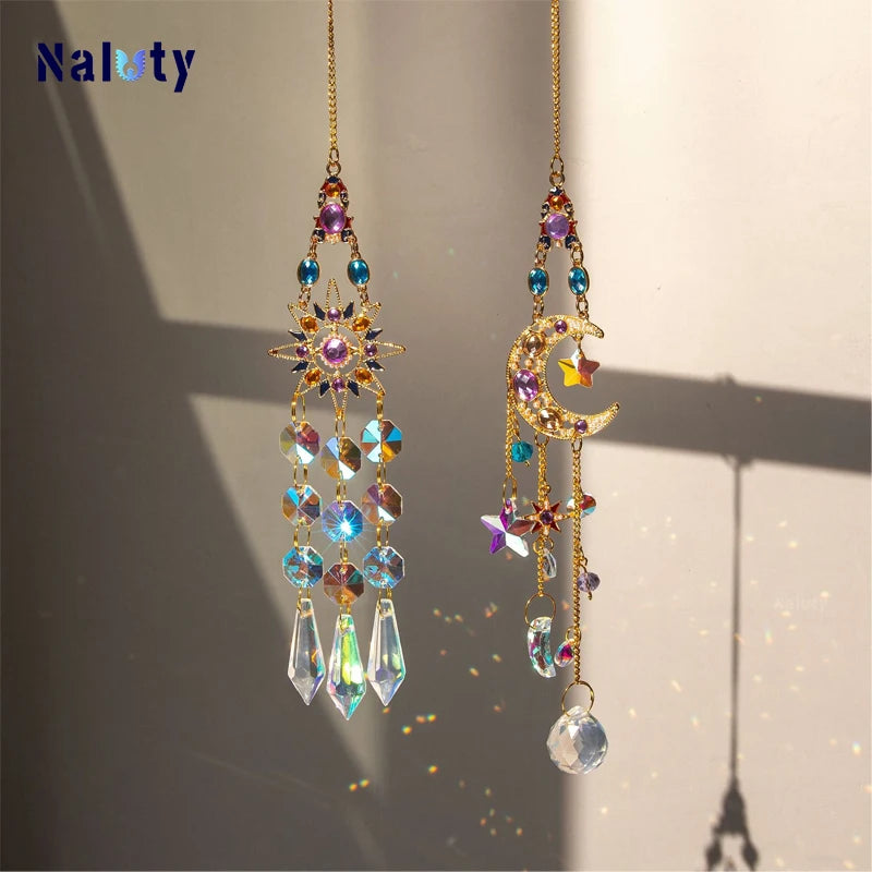 Colgante de cristal para jardín, atrapasol, campanillas de viento, prisma arcoíris, cadena de cristal para ventana, campana colgante, árbol de Navidad, decoración del hogar
