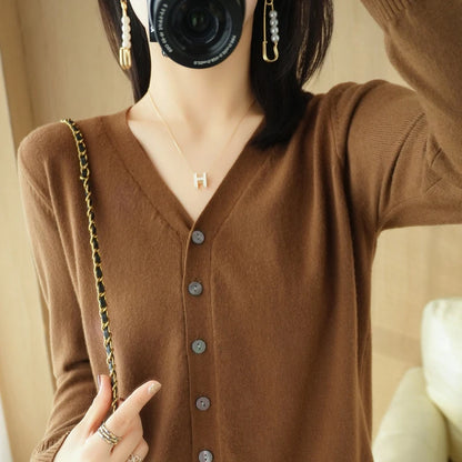 Cárdigan de punto de cachemira Andy de otoño, nuevo, con cuello en V, color liso, moderno, de alta calidad, cómodo, holgado e informal - GH021