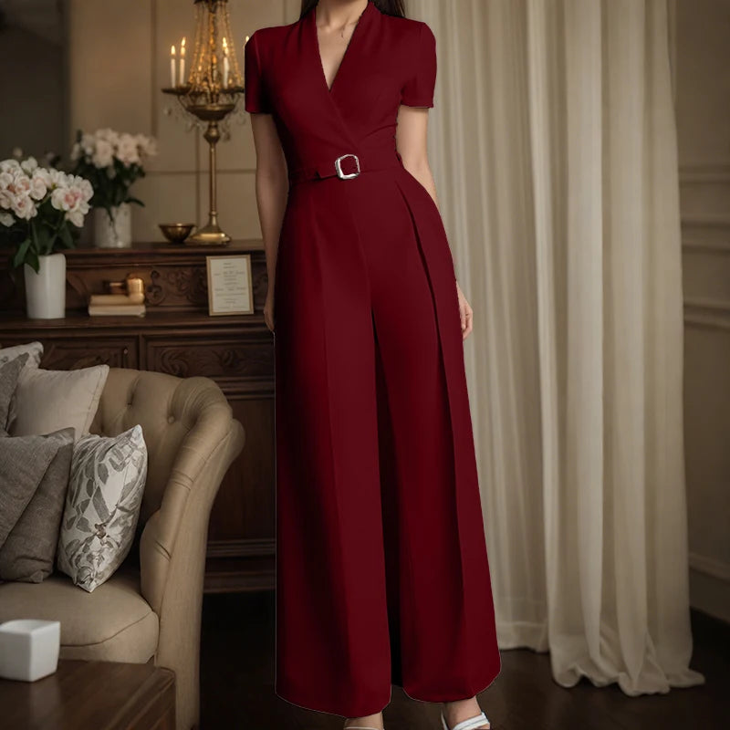 ZANZEA Street Fashion High Waist Jumpsuits Women Workwear Belt Rompers Solid Deep V Neck Elegant Office Lady Long Overalls