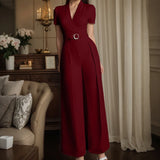 ZANZEA Street Fashion High Waist Jumpsuits Women Workwear Belt Rompers Solid Deep V Neck Elegant Office Lady Long Overalls