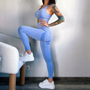 Mileegirl 2 peças conjuntos esportivos femininos, calças de ioga push up, sutiã fitness para academia com costas vazadas, leggings de treino para corrida, conjuntos sem costura