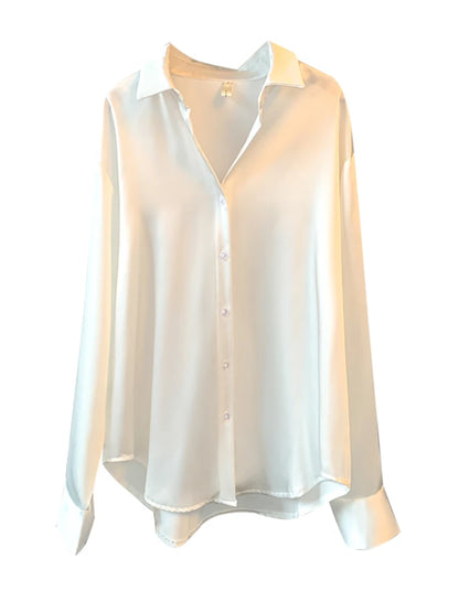 Office Lady Long Sleeve blouse Women Autumn 2023 Overshirt Satin Femal Clothing Elegant Korean Style Luxury Designer Blouse