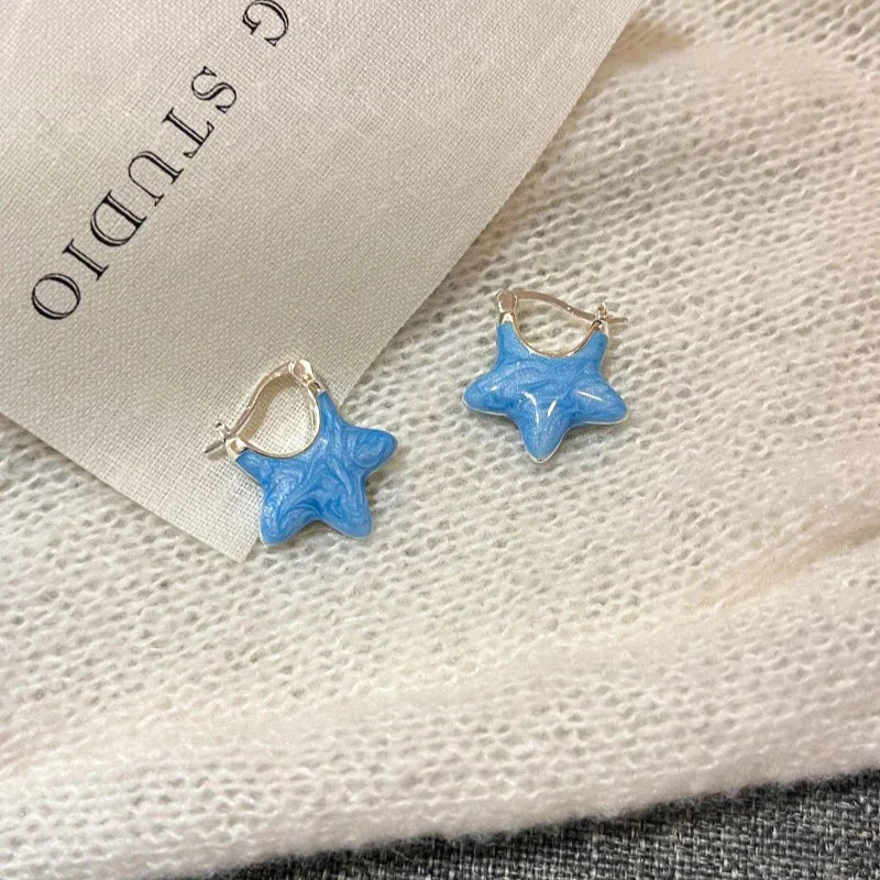 Blue Heart Shaped Zircon Long Tassel Gold Color Ear Wire for Women Elegant Exquisite Temperament Ladies Wedding Party Jewelry