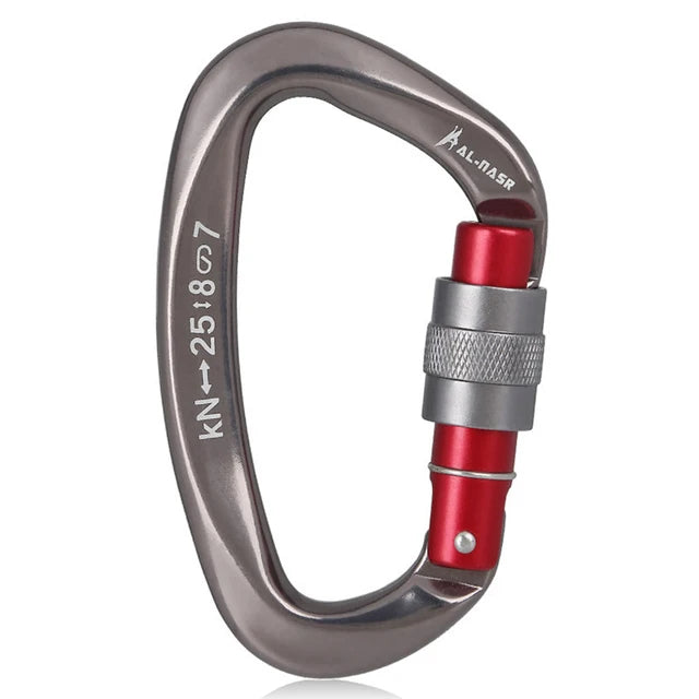 D-Shape Mosquetão Profissional, Parafuso de Bloqueio Portão Mosquetão, Escalada Rapel Gear, Equipamento Rápido, Ferramentas EDC ao ar livre, 25KN