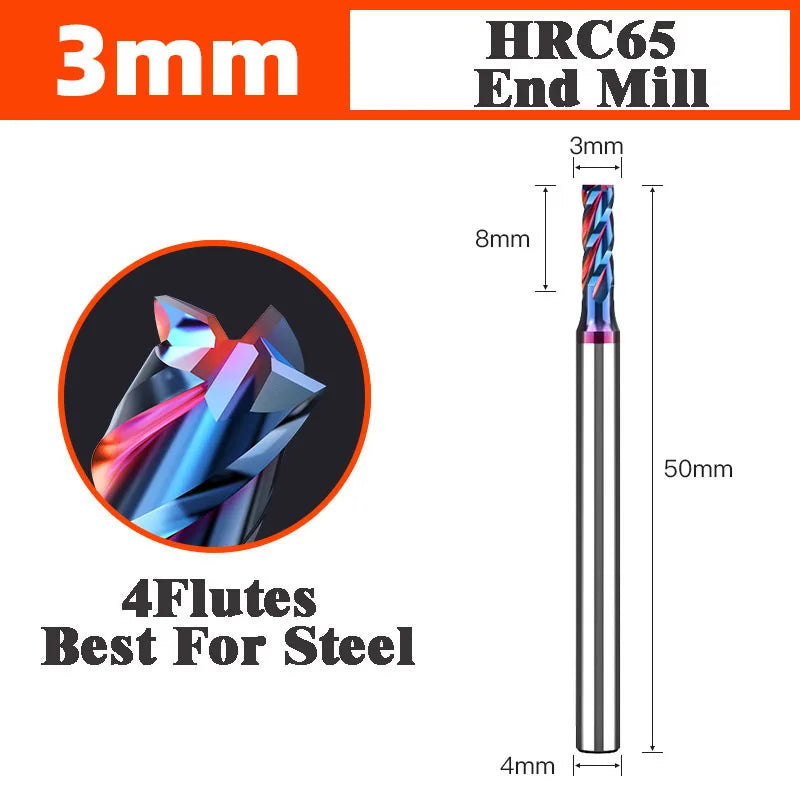4 Flutes HRC65 Carbide End Mill CNC Cutting tools Alloy Carbide Milling EndMills Tungsten Steel Milling Cutter Square Router Bit