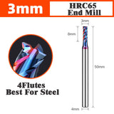 4 Flutes HRC65 Carbide End Mill CNC Cutting Tools Alloy Carbide Milling End Mills Tungsten Steel Milling Cutter Square Router Bit
