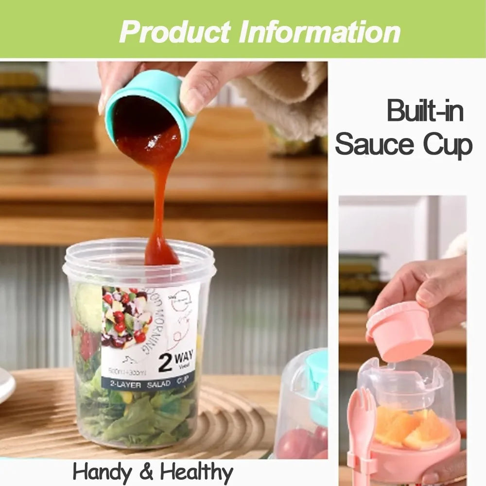 ¡Lleve tazas de desayuno, tazas de ensalada, cereales de yogur, bocadillos de avena, recipientes para parfait y soportes para aderezos para ensaladas con tenedores!