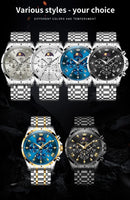 OLEVS 3653 Mens Watch Quartz Watch Multifunctional Chronograph Watch For Men 30M Waterproof Luminous Moon Phase Box Original