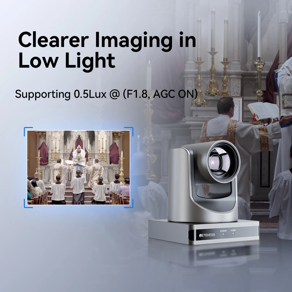 Retekess TC202 PTZ Conference Camera Double Zoom Lens USB3.0 HDMI 1080P/60FPS for Video Business Meeting Live Streaming Church