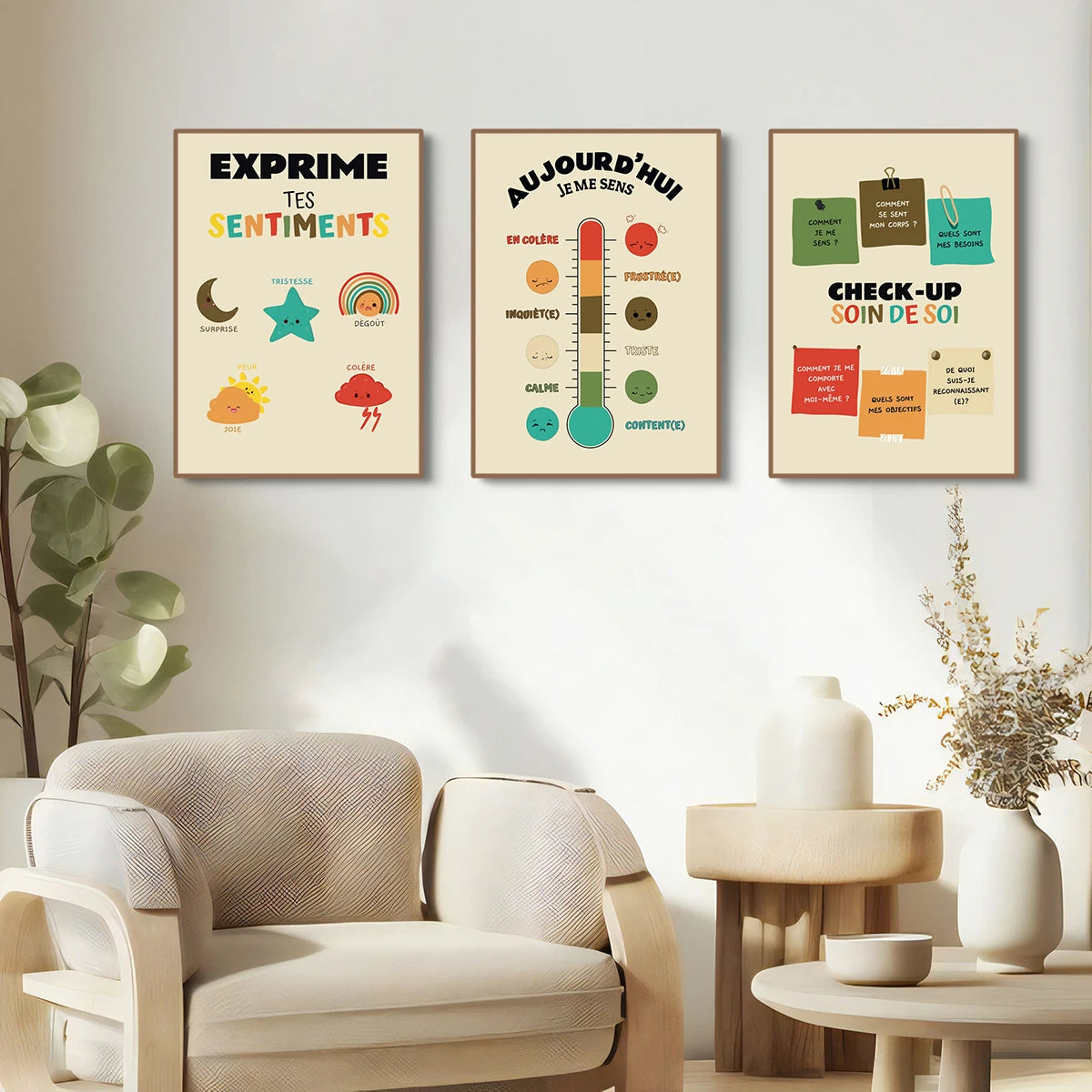 Social Psychology Affirms Children's "I Am" French Canvas Print Rainbow Mental Health Wall Art Poster for Classroom School Decor