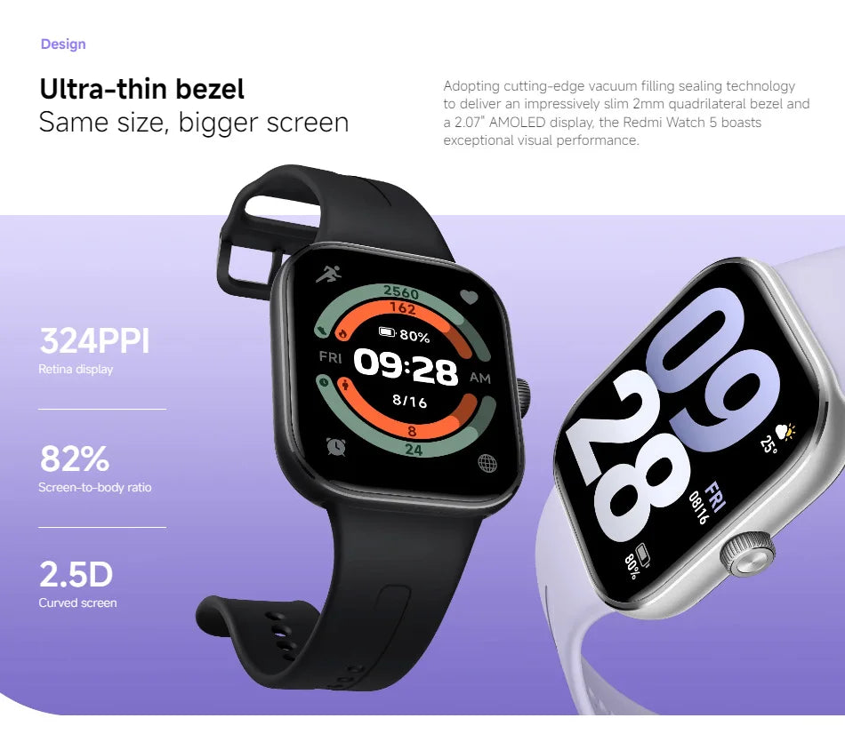 Global Version Xiaomi Redmi Watch 5 2.07 "60Hz AMOLED Screen Built-in GNSS Bluetooth Call 150 + Sports Modes 24 Days Battery Life