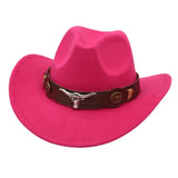 Classic Cattleman Cowboy Hat Retro Bull Head Studded Leather Band Felt Hat Unisex Western Party Cosplay Hat Wide Brim Fedora
