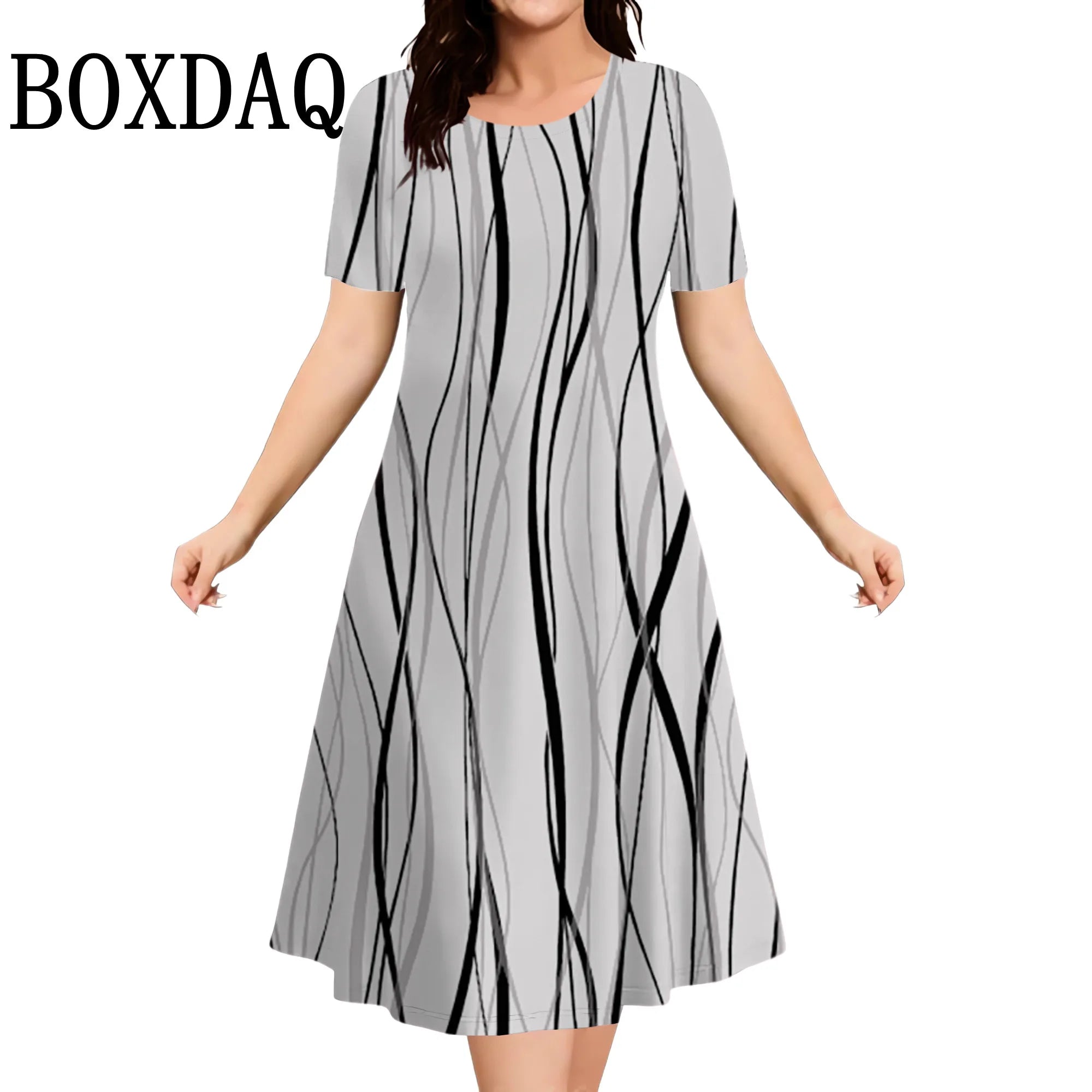 Summer Dresses 2025 Women's Plus Size Loose Casual Striped Print Short Sleeve A-Line Dress Elegant Fashion Clothing 9XL