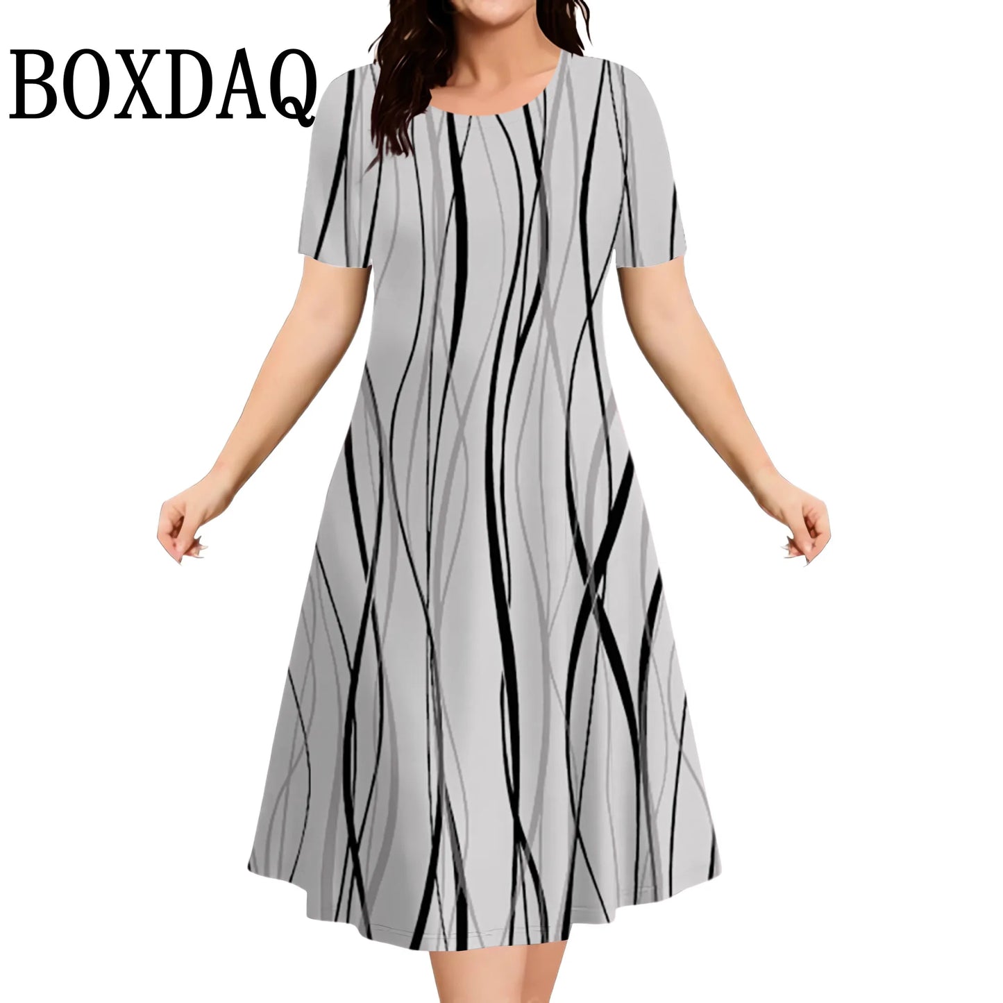 Summer Dresses 2025 Women's Plus Size Loose Dress Casual Striped Print Short Sleeve A-Line Dress Elegant Fashion Clothing 9XL
