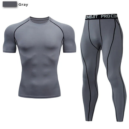 Terno Sportswear Compressão para Homens, Conjuntos de Yoga Esportes Apertados, Treino Ginásio, Jogging, MMA Fitness Vestuário, Calças de Treino, Terno Esportivo, 2PCs