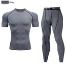Traje deportivo de compresión para hombre, conjunto deportivo ajustado de yoga, entrenamiento en gimnasio, jogging, ropa deportiva MMA, pantalones de entrenamiento, traje deportivo (2 piezas) 