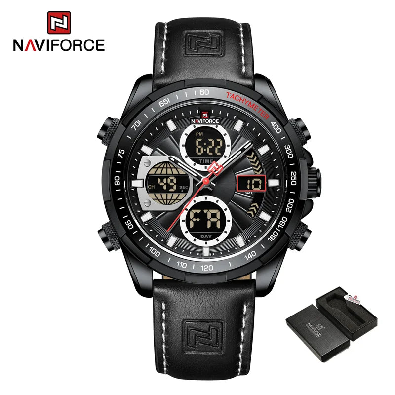 New NAVIFORCE Watches for Men Leather Men's Military Sport Waterproof Watch Quartz Wristwatch Chronograph Male Clock