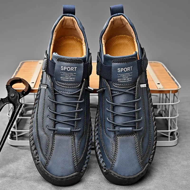 Handmade Leather Men's Casual Slip-On Loafers Breathable Leather Shoes Men's Flat Fashion Moccasins Tooling Shoes Plus Size