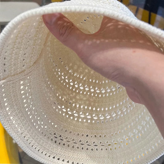 Hollow Out Crochet Sun Hat Wide Brim Bucket Hat Knitted Fisherman Hat Foldable Visor Small Fresh Simple Outdoor Casual Beach Cap