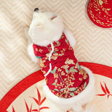 New Year Autumn Winter Double Layer Fleece Pet Clothes Chinese Style Jade Rabbit Design Warm Coat for Dogs Cats Festive Holiday