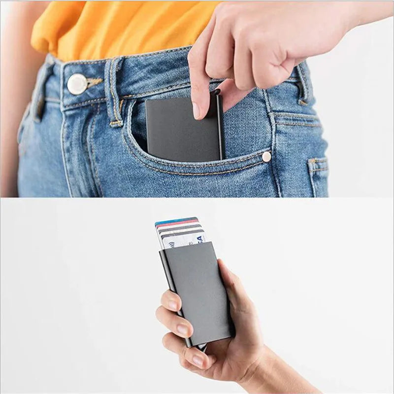 Tarjetero RFID de aluminio metálico, minibilleteras minimalistas y delgadas para hombre y mujer, tarjetero de negocios para hombre y mujer