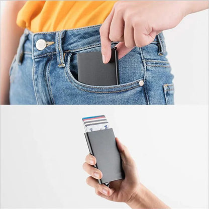 Tarjetero RFID de aluminio metálico, minibilleteras minimalistas y delgadas para hombre y mujer, tarjetero de negocios para hombre y mujer