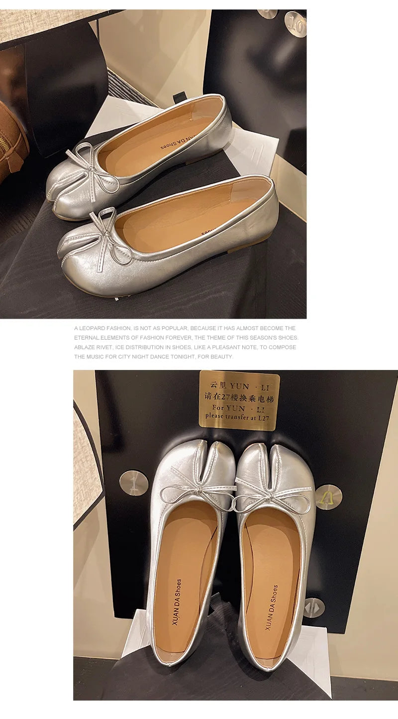 Summer Women's Bowknot Flat Tabi Ninja Shoes Pig Toe Slippers Lazy Person Horse Hoof Shoes Women Split Toe Mocassines Loafers