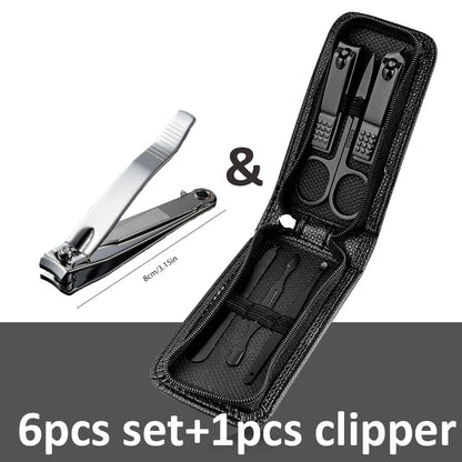Ouriner 6-18Pcs Portable Manicure Sets Pedicure Kits Bright Black Nail Clipper Set Personal Care Tools Eyebrow Scissors