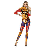 Women Superhero Cosplay Costume Printed Jumpsuit Outfit Fancy Dress Clothing Adult Bodysuit Zentai Muscle Suit Armor Combat Suit