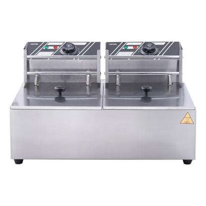 VEVOR Commercial Electric Deep Fryer w/Dual Tanks 12L Countertop Fryer w/Oil Filter and Timed for Fried Chicken French Frie