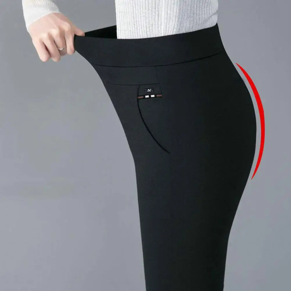 Mother Spring Pants High Waist Casual Stretch Pockets Solid Color Match Top Slim Fit Plus Size Pencil Pants Women Clothing