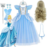 Disney Deluxe Elegant Cinderella Princess Ball Gown Fancy Birthday Cinderella Party Dress Vestidos Costume Play Carnival Apparel