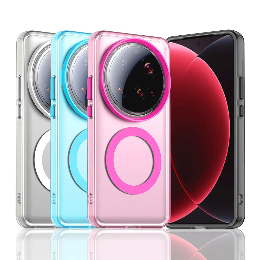 Matte Clear Magnetic Wireless Charge Magsafe Case For Xiaomi 15 Ultra 14T Pro Civi4 Military Armor Shockproof Candy Color Cover