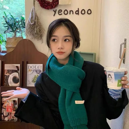 Winter Knitting Scarf Men Women Fastener Thermal Neck Warmer Solid Fleece Keep Warm Scarf Thickening Windproof Neck Cover