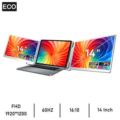14 inches Foldable Dual Portable Monitor For PC/Phone/PS4 5/Switch/Xbox 16:10 IPS Full HD Screen For Windows/MacOS