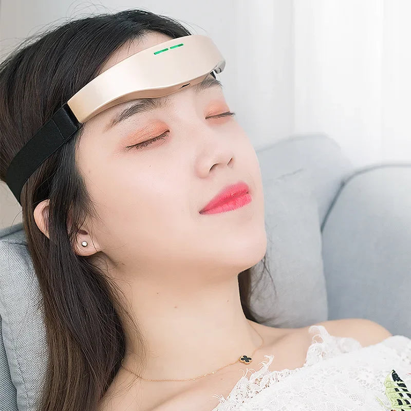 Masajeador de cabeza eléctrico para aliviar el dolor de cabeza y la migraña. Liberación del insomnio y la migraña. Máquina de terapia recargable por USB. Relajación y cuidado de la salud.