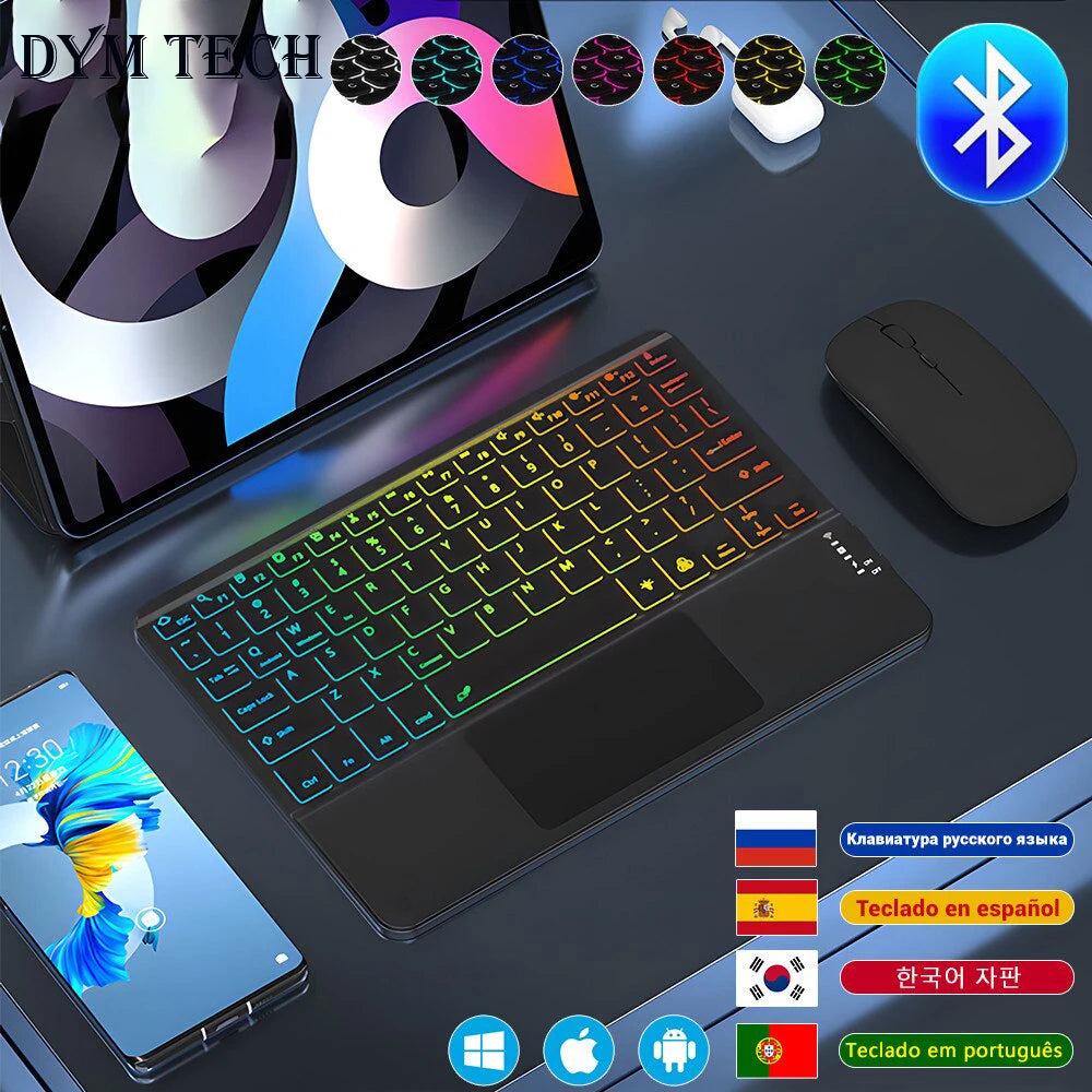 Wireless Backlit Bluetooth with Touchpad Ultra Slim 7-Colors Backlit Keyboard Portable Rechargeable Keyboard for ipad