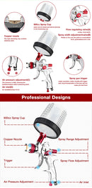 1.4mm 1.7mm 2.0mm Professional HVLP Spray Gun Home Automatic Paint Spray Gun Tool, 600ml No Clean Disposable Measuring Cup 10pcs