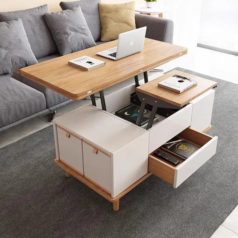 Mesa de centro elevable con almacenamiento Trau, blanca, alta, moderna, nórdica, minimalista, para apartamento, muebles para el hogar